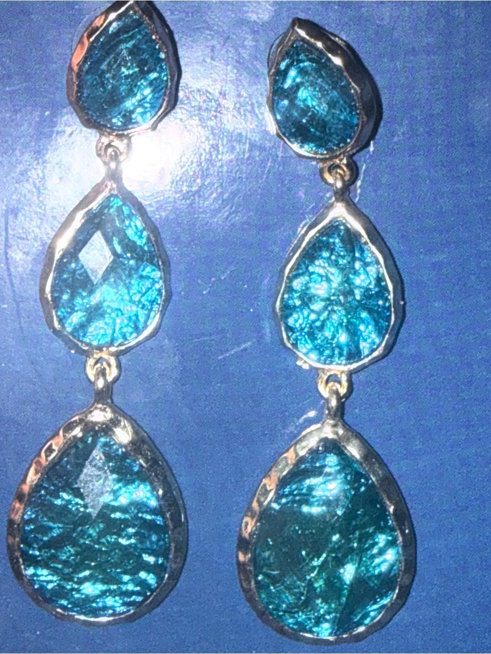 Amrita Singh - Gold-Tone Triple Teardrop Earrings with Blue Stones